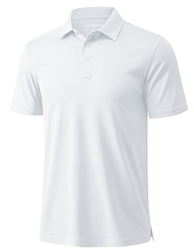 Magcomsen Men'S Polo Shirts Short Sleeve Golf Quick Dry Collared Moisture Wicking Athletic Performance Polos White L