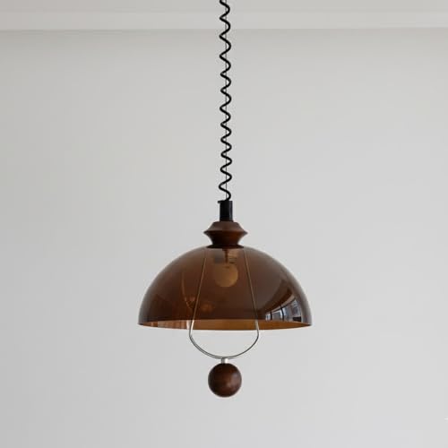 XZOYX Mid-Century Modern Retractable Pendant Light, Amber Glass Dome Hanging Lamp...
