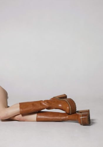 Image of Dolls Kill Vintage Soul Knee High Boots by Delia's - Women's Vegan Leather Platform Boots with Block Heels