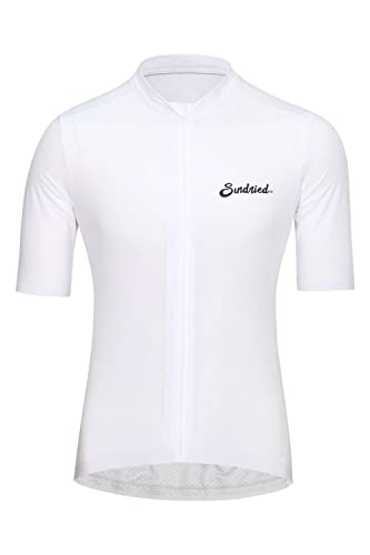 Sundried Sport Maillot de Ciclismo de Manga Corta para Hombre, Maillot de Bicicleta de Carretera, Maillot de Bicicleta de montaña, Equipo de Ciclismo (Blanco, L) Cover