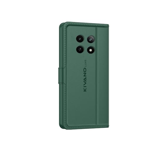 Image of KIVANO LUXE Compatible for Realme 13 5G / Realme Narzo 70X 5G / Realme C65 5G Luxury Handmade Leather Magnetic Flip Folio Case | Card Holder & Kickstand | Slim Protective Cover | Unisex - Green