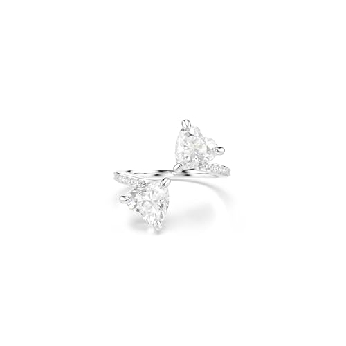52 Swarovski Anello aperto Mesmera Attract, Intaglio a cuore, Pavè, Cuore, Bianco, Bagno rodio, cristallo, Zirconia cubica