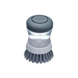 Fregadero Con Lavavajillas Integrado Precio MasterClass Cepillo Circular Pequeño para Vajilla con Dispensador de Jabón Integrado y Cerdas Antiarañazos, Cepillo de Plástico para Jabón, 6 x 6 x 9cm, 50ml de Capacidad, 1 Cantidad