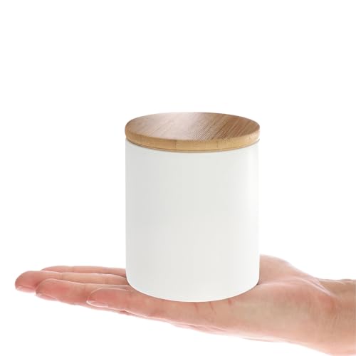 com-four® 3x Vorratsdose aus Keramik - Aufbewahrungsbox mit Bambus-Deckel - vielseitig verwendbare Kaffeedose - kleine Keramikbehälter für Lebensmittel (weiß - 08x09cm - 3 Stück)