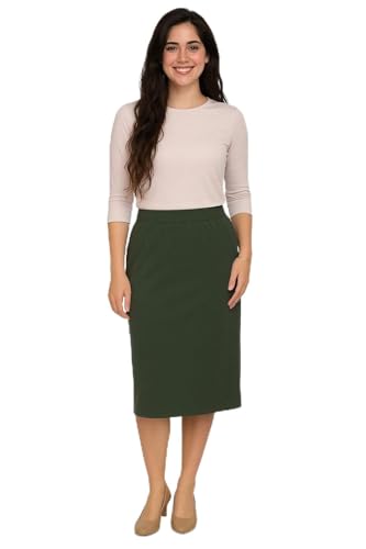Kosher Casual Soft Sweater Knit Mid-Calf Pencil Skirt XL Dark Olive