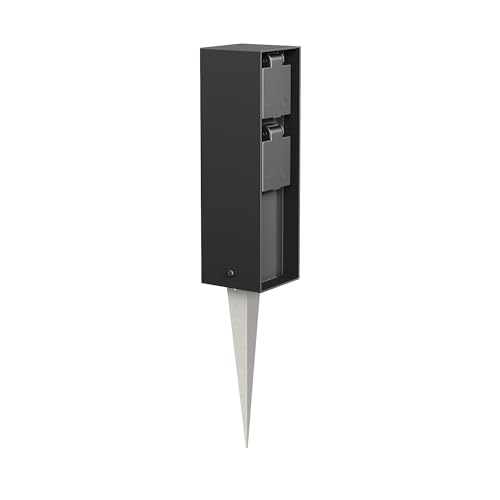 ledscom.de Garten-Steckdosen-Säule POKU mit Erdspieß für außen IP44 2-Fach schwarz eckig 23cm