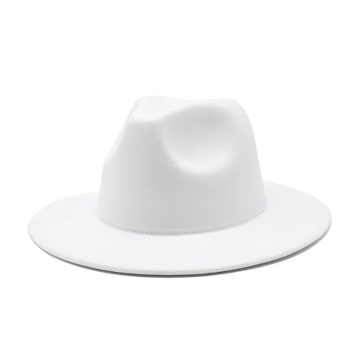Chapeau Fedora en feutre blanc large bord style Panama pour homme femme look plage et extérieur
