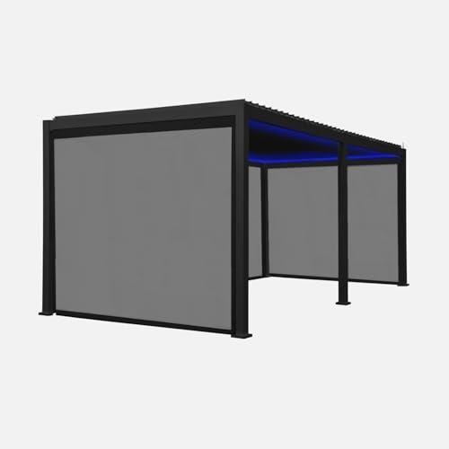 sweeek Pergola bioclimatica 3x6m elettrica in Alluminio con LED + 4 Tende 3m, Antracite