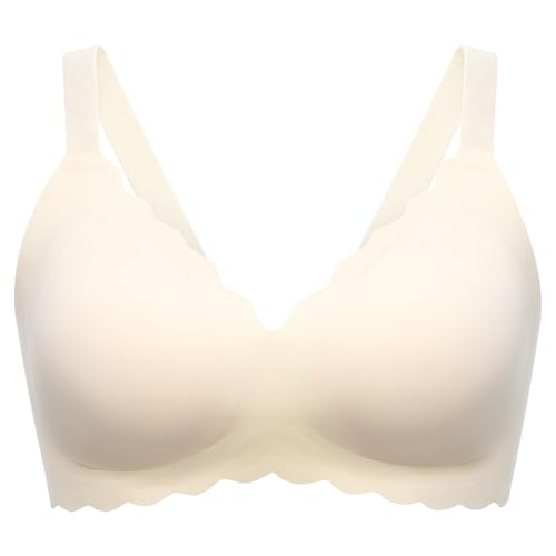 Momcozy Wireless Seamless Bra, Classic Jelly Strip Lift, Soft, Comfortable T-Shirt Bra, Beige, 34B