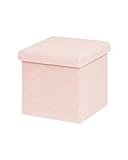 B FSOBEIIALEO Small Storage Ottoman Cube Sherpa Ottomans Foot Rest, Foldable Boucle Ottoman, Faux Teddy Fur, Pink 12.6'x12.6'x12.6'