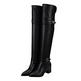 KOMBIUDA Botas Altas de Mujer con Tacón Grueso y Antideslizante Largas Muslo Diseño Cálido para Otoño Invierno Cómodas y Resistentes para Diario