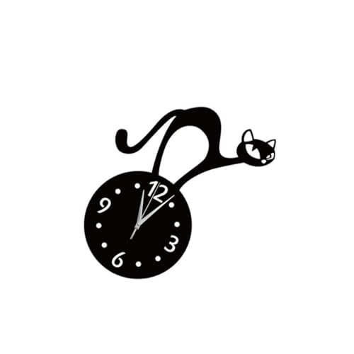 UTHCLO Orologio da Parete Gatto Nero Decorativo in Acrilico Silenzioso senza Ticchettio Grande Orologio Fai da Te per Soggiorno Camera da Letto Ufficio Bar