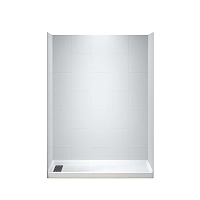 WOODBRIDGE 60 in. L x 36 in. W x 75 in. H Alcove Solid Surface Shower Combo Kits with Glue Up Shower Walls in Matte White and Single Threshold Shower Base in White with Left Drain and Black Cover