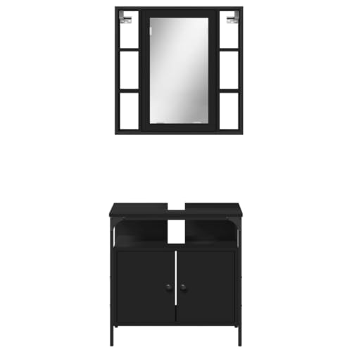 Muebles de baño compactos de 2 piezas para resolver el desorden con madera negra 7