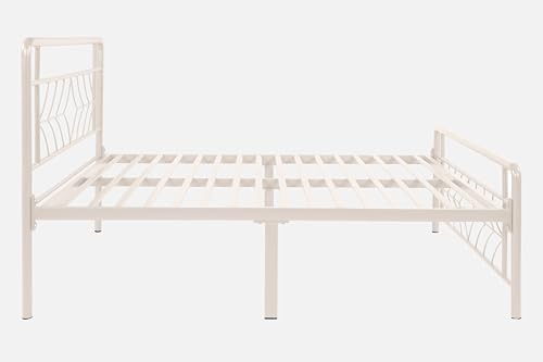 Image of Vara Metal Queen Size Bed Without Storage | Wrought Iron Double Bed with Headboard & Footboard | Sturdy Powder Coated Platform Bed Queen Size Cot for BedroomLivingRoom Ivory (75x60)