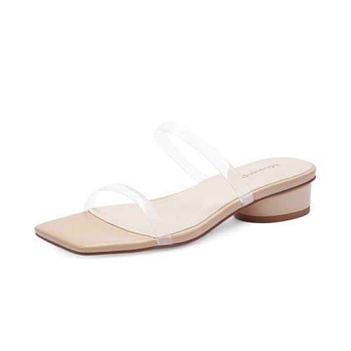 Image of Modatope Square Open Toe Heeled Sandals Women Two Strap Chunky Heel Sandals for Women Low Block Heel Sandal Dressy