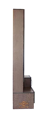 Image of CASPIAN Engineered Wood 1 Door Wardrobe Cum Vanity Dressing Table (Rainforest Brown) | Furniture with Mirror | Makeup & Accessories Storage Organizer with 4 Shelves, 1 Cabinet & 1 Drawer