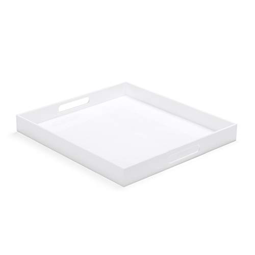 ATOZONE White Modern Acrylic Ottoman Tray with Cutout Handles 22x22