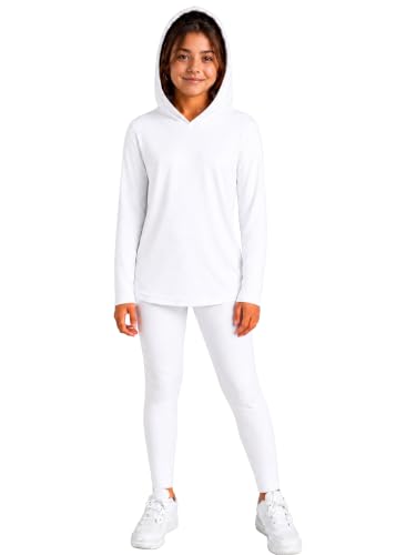 Image of STRETCH IS COMFORT Girls 2 Piece Hoodie Short Sleeve Long Sleeve Crew Neck Top and Leggings Set Kids Thermals Underwear Set