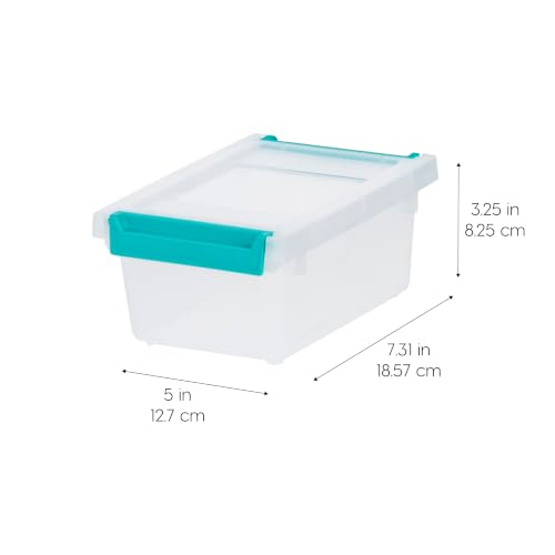 Image of IRIS USA 1 Qt. Craft Storage Bins with Lids, 6-Pack, |Made in USA|, Clip Box, Small Plastic Sensory Bin Tote Organizer Containers for Art Supplies, Paper, & Office, Stackable - Clear /Seafoam Blue