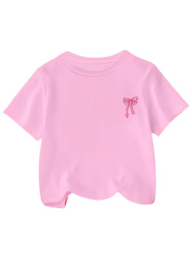 Girls Bow Graphic Cute T Shirts Crew Neck Short Sleeve Summer Casual Tee Tops2