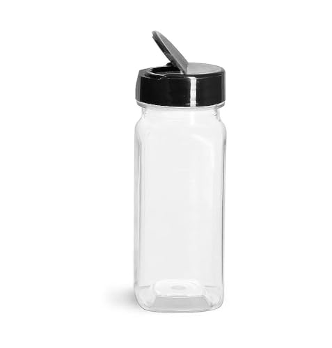 4 oz Clear PET Square Bottle w/Black Lined Spice Cap