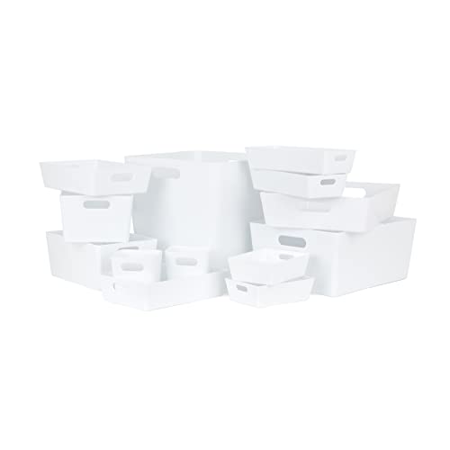 Wham 13 Piece Ice White Multisize Mutlifunctional Plastic Studio Basket Set, Home, Office, School, Student, Bathroom, Cupboard, Garage Storage Organisation