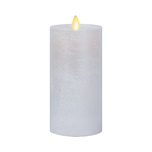 Image of Luminara Realistic Artificial Flame Frosted White Metallic Glitter Candle (3 x 6.5-inch) Moving Flame LED Battery Operated Lights - Unscented - Remote Sold Separately