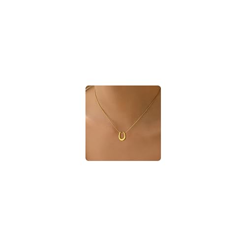 Gold Horn Necklace for Women Dainty Tiny Crescent Moon Necklace 18K Gold Plated Lucky Horse Shoe Pendant Necklace Minimalist Trendy Jewelry