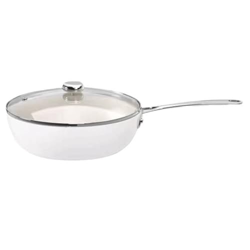 WOTZOV Sartenes antiadherentes de cerámica esmaltada, Antiadherente, para Cocina de inducción, de Llama Abierta, Universal, de Porcelana, Blanca, de Fondo Plano.