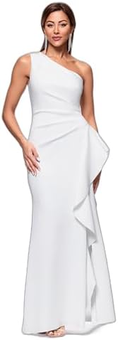 Xscape Womens One-Shoulder Gown with Cascading Ruffle Detail and ...