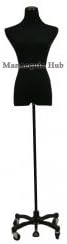 New Black Female Mannequin Dress Form Size 2-4 Small 34 24 30 on Adjustable Black Steel Rolling Base (AT46)