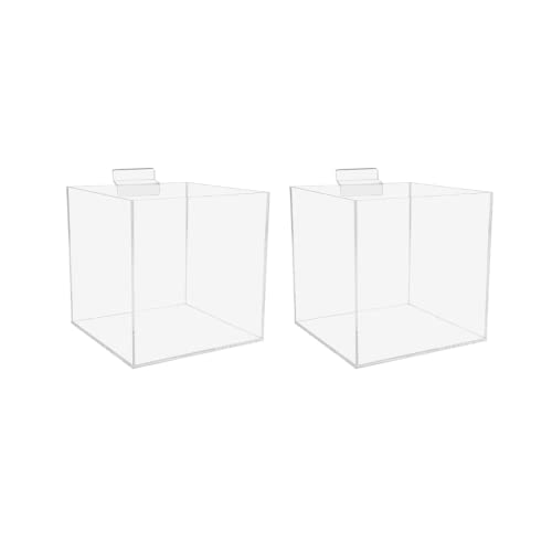 Marketing Holders 2 Pack 8 Inch Slatwall Retail Bin Clear Acrylic Merchandise Storage Organizer Bulk Product Dump Bins Single Pocket Caddy for Retail Stores and Service Centers