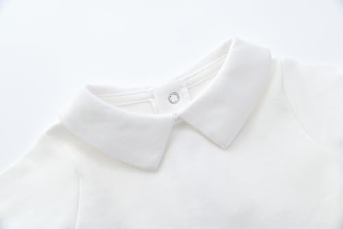 Teach Leanbh Baby Boys Pure Color Cotton Short Long Sleeve Polo Bodysuit 3-24 Months (White/Peter Pan Collar, 24 Months)3