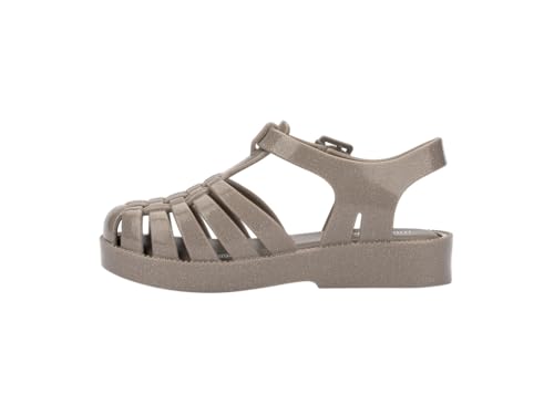Image of mini melissa Possession Sandal for Kids, Beige Glitter, 8 | Iconic Fisherman Jelly Sandal for Toddlers & Girls, Adjustable Buckle, Waterproof, Bubblegum Scent, Play & Dress Shoes