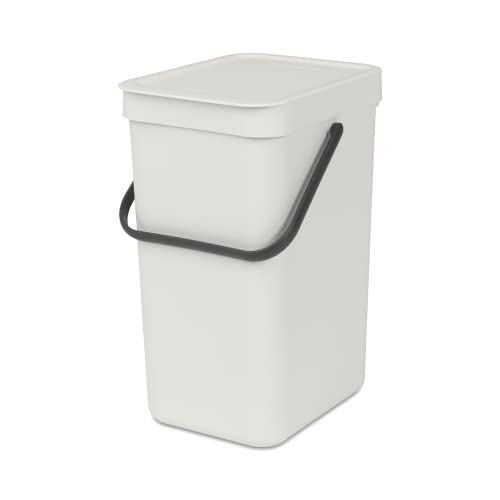 Brabantia Sort & Go Kitchen Recycling Can (3.2 Gal/Light Gray) Stackable Waste Organiser with Handle & Removable Lid, Wall/Cupboard Mounting