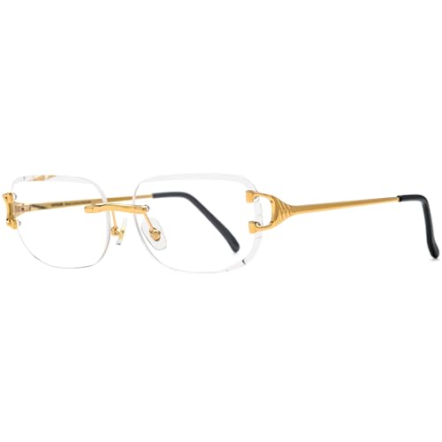 Image of HEPIDEM Vintage Style Rectangular Rimless Metal Eyeglasses for Men,New Frameless Zircon Diamonds Optical Glasses Frame
