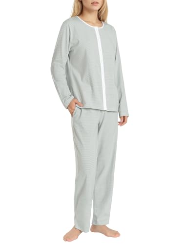 Image of Latuza Women's Petite Cotton Pajama Set Striped Button Down Pjs