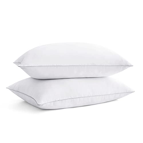 Puredown® Goose Feathers And Polyester Bed Pillows, Medium Firm, Hotel Collection Pillows Set Of 2 For Sleeping With Silver Piping, Standard Size #TOP20