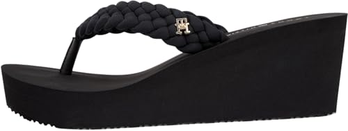 Tommy Hilfiger TH Wedge Braided Summer Sandal Fw0fw09198, Chanclas Mujer, Black (Black), 37 EU