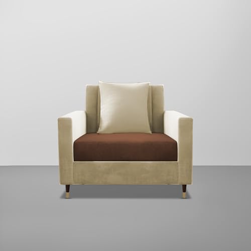 Image of Casaliving Garcia 1 Seater Sofa Set for Living Room (Cream Brown Colour) Premium Fabric Sofa
