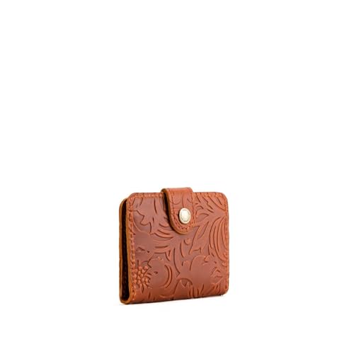 Image of Portland Leather Goods Women's Mini Bifold Wallet - Slim, Palm-Sized Design with Secure Snap Closure, 2 Card Slots, 2 Cash Slots & Zippered Coin Pocket - Meadow