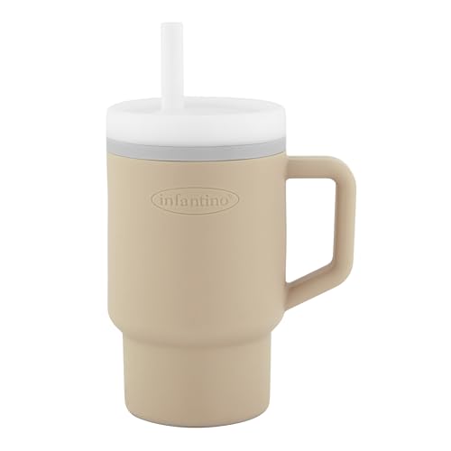 INFANTINO My 1st Tumbler Süßer Minibecher mit Auslaufsicherem Strohhalm und Kleinkindfreundlichem Griff Fördert das Trinken Leicht zu Reinigen 255 ml Sand