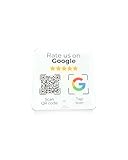 Aufsteller/Aufkleber-Karte für Google Bewertungen - mit QR-Code und NFC - 6x6 cm (1x Pack-weiß-Englisch)