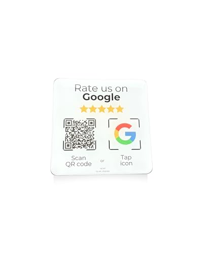 Aufsteller/Aufkleber-Karte für Google Bewertungen - mit QR-Code und NFC - 6x6 cm (1x Pack-weiß-Englisch)