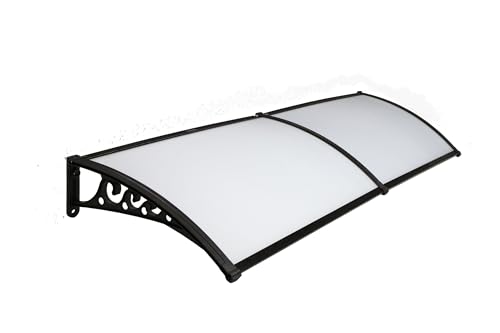 Image of CHENNAI Window Blinds and Shades DIY Polycarbonate Awning (Engineered Plastic Brackets) Window Sunshade Door Weather Shed Rain Canopy Awnings - 8'Widthx2'Depth (Black Brackets & White Sheets)