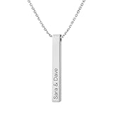 Y & Z Personalised Name 3D Long Bar Necklace in Silver, Gold and Rose Gold, Custom Engraved Jewellery With Gift Box (Silver)