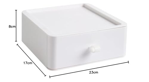 Image of Eono White Storage Box Drawer - Multipurpose Plastic Desktop Stackable Organizer For Student Stationery And Office Supplies (3)
