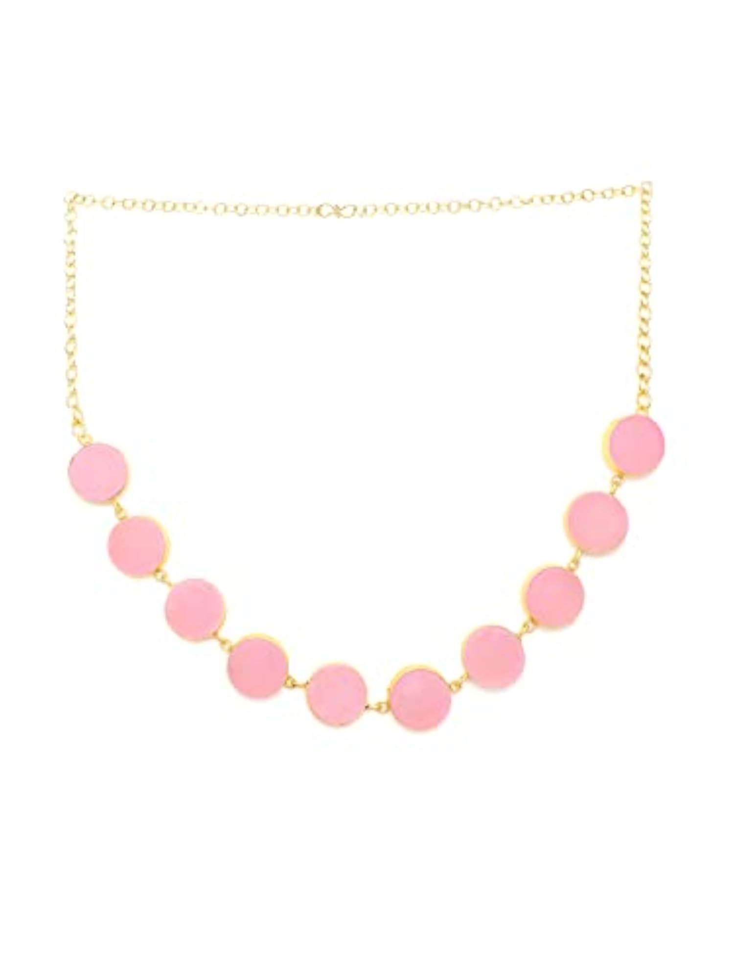 Women's Gold Plated Pink Stone Choker Necklace Set with Earrings