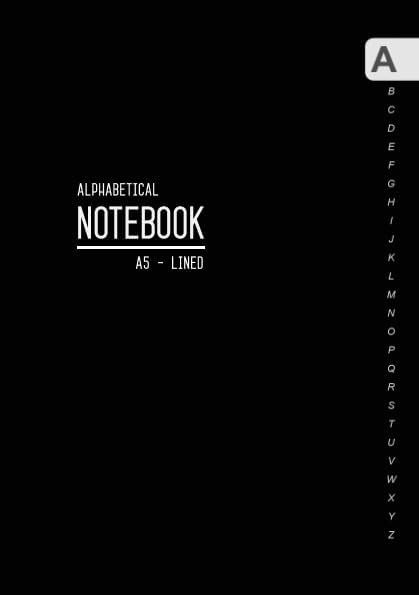 Alphabetical Notebook A5: Medium Lined-Journal Organizer with A-Z Tabs Printed | Smart Black Design